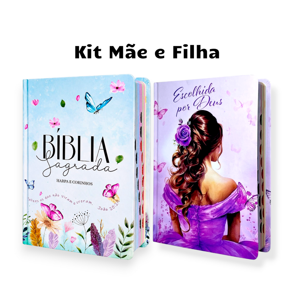 Kit 2 Bíblias Femininas Sagradas Capa Dura Letra Gigante e Hipergigante Harpa ARC Jardim Secreto e Escolhida