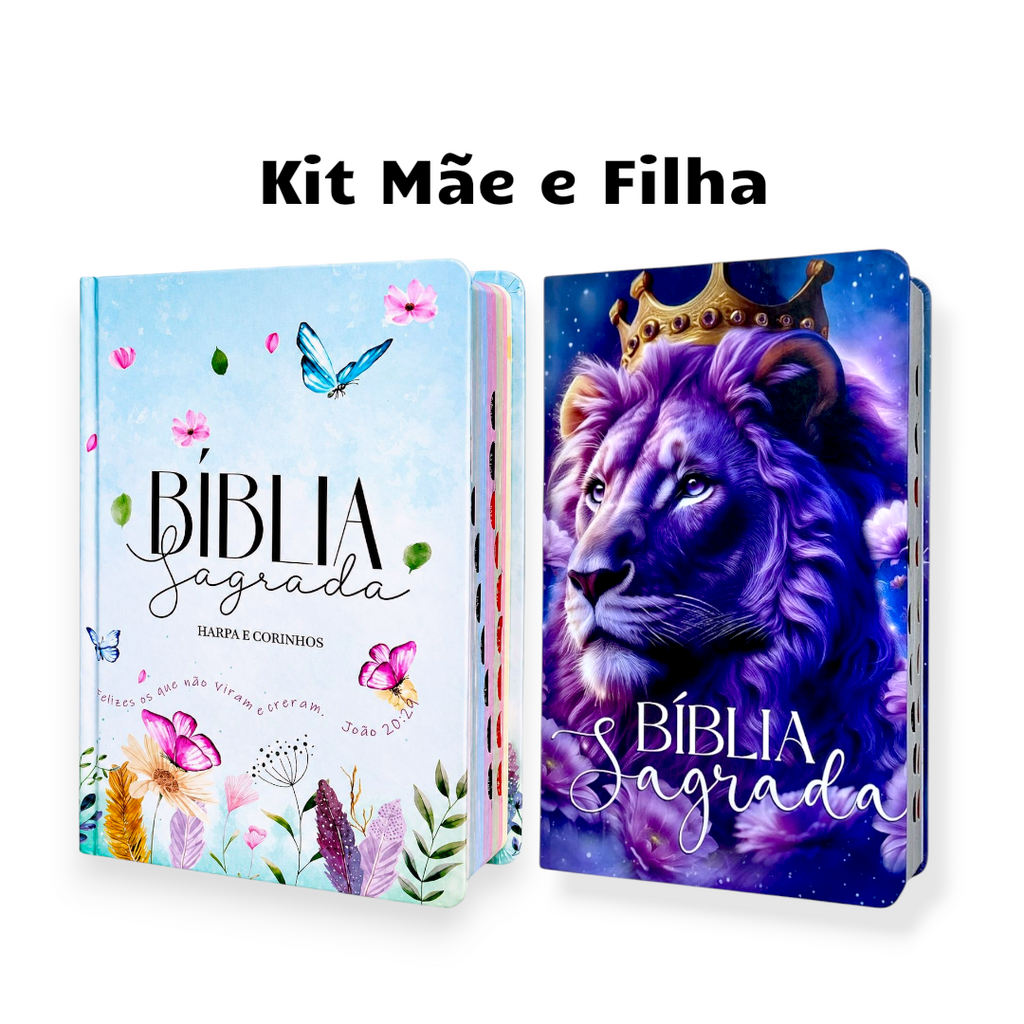 Kit 2 Bíblias Feminina Sagrada Letra Gigante Semi Flexível e Hipergigante Capa Dura Harpa ARC Jardim Secreto e Leão Eterno