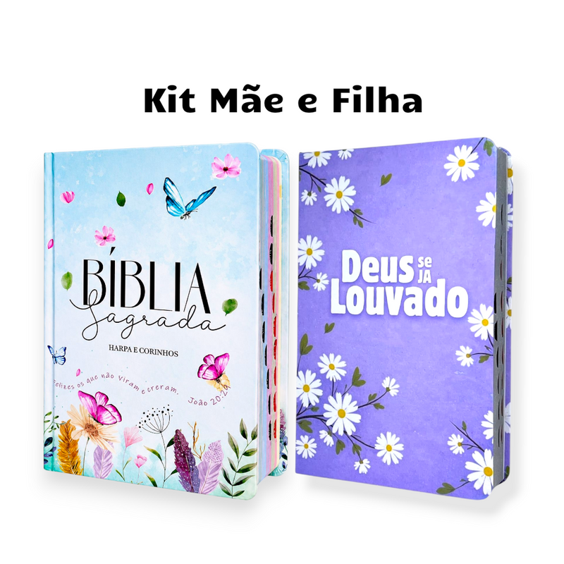 Kit 2 Bíblias Feminina Sagrada Letra Gigante Semi Flexível e Hipergigante Capa Dura Harpa ARC Jardim Secreto e Deus seja Louvado