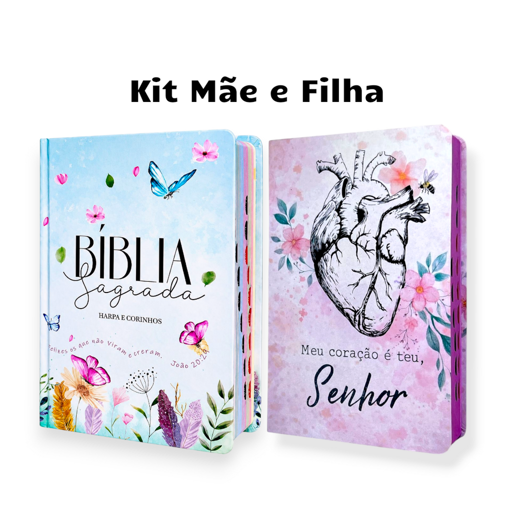Kit 2 Bíblias Feminina Sagrada Letra Gigante Semi Flexível e Hipergigante Capa Dura Harpa ARC Jardim Secreto e João 1.4