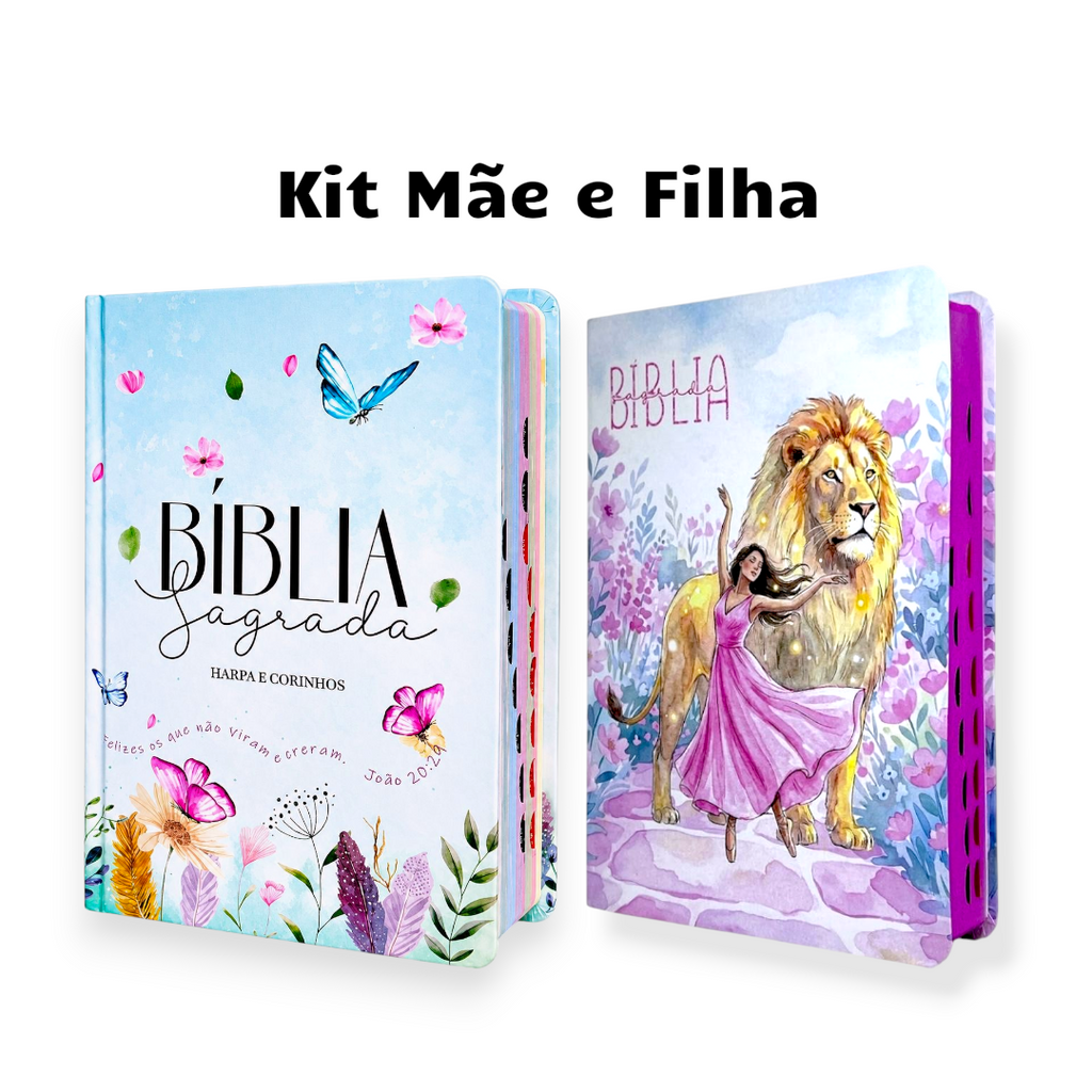 Kit 2 Bíblias Femininas Sagradas Letra Gigante Semi Flexível  e Hipergigante Capa Dura Harpa ARC Jardim Secreto e Lion Dance