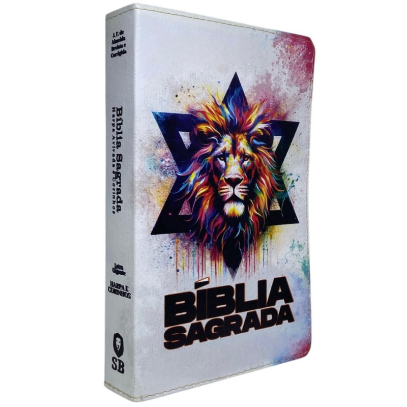 Bíblia Leão Estrela de Davi Letra Gigante Capa Flexível Com Harpa e Índice Masculina e Feminina Arc