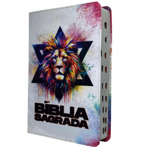 Bíblia Leão Estrela de Davi Letra Gigante Capa Flexível Com Harpa e Índice Masculina e Feminina Arc