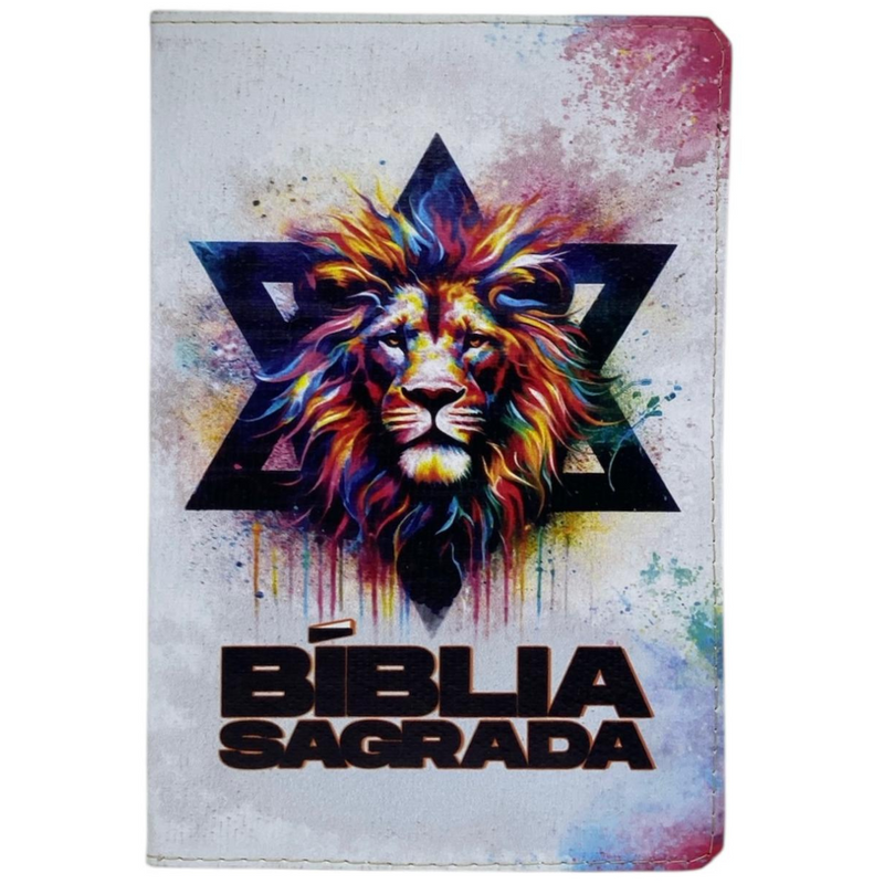 Bíblia Leão Estrela de Davi Letra Gigante Capa Flexível Com Harpa e Índice Masculina e Feminina Arc