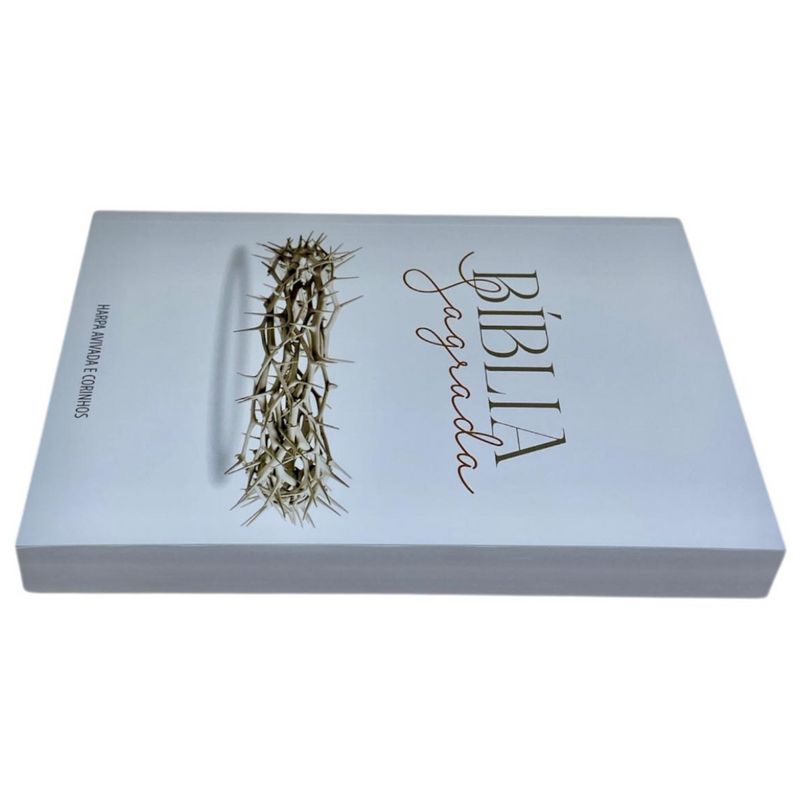 Bíblia Coroa Branca Letra Gigante Capa Brochura Com Harpa Masculina e Feminina Arc