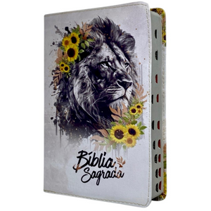 Bíblia Leão Girassol Letra Gigante Capa Flexível Com Harpa e Índice Feminina Arc