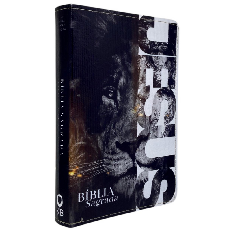 Bíblia Leão Jesus Letra Gigante Capa Flexível Com Harpa e Índice Masculina Arc