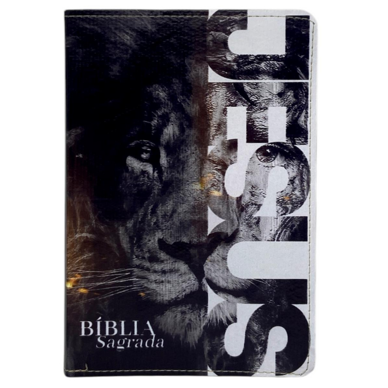 Bíblia Leão Jesus Letra Gigante Capa Flexível Com Harpa e Índice Masculina Arc