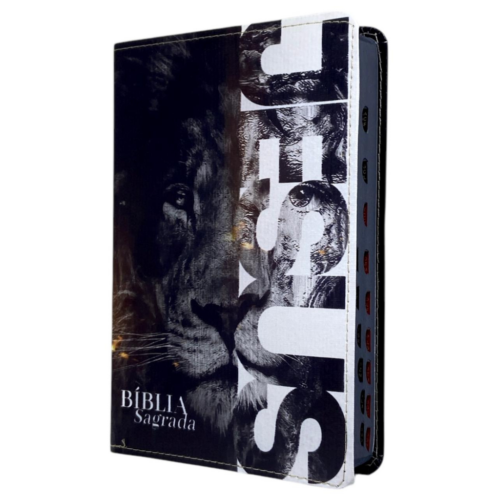 Bíblia Leão Jesus Letra Gigante Capa Flexível Com Harpa e Índice Masculina Arc
