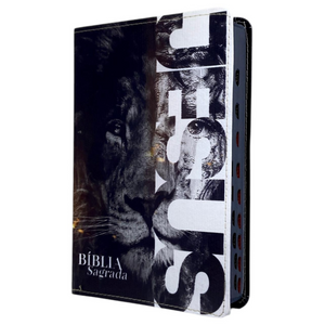 Bíblia Leão Jesus Letra Gigante Capa Flexível Com Harpa e Índice Masculina Arc