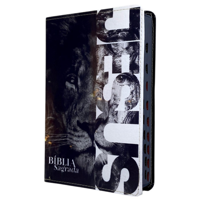Bíblia Leão Jesus Letra Gigante Capa Flexível Com Harpa e Índice Masculina Arc