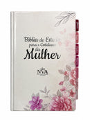 Bíblia de Estudo para o Cotidiano da Mulher Capa Dura Full Color Cerejeira Rosa NVA Gigante Feminina com Abas
