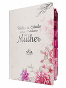 Bíblia de Estudo para o Cotidiano da Mulher Capa Dura Full Color Cerejeira Rosa NVA Gigante Feminina com Abas