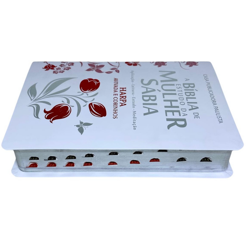 Bíblia Da Mulher Sábia Tulipa Branca De Estudo Letra Hipergigante Capa Flexível Com Harpa e Índice Feminina Arc