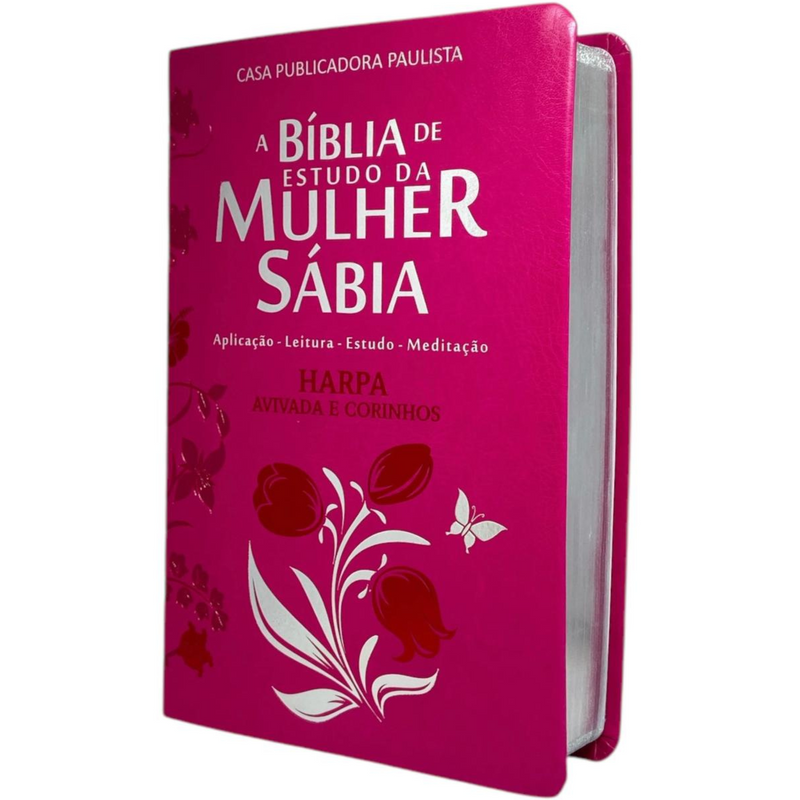 Bíblia Da Mulher Sábia Tulipa Pink De Estudo Letra Hipergigante Capa Flexível Com Harpa Feminina Arc