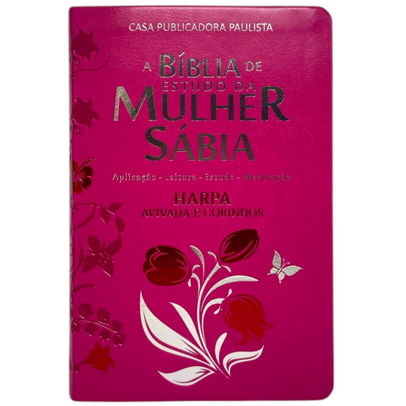 Bíblia Da Mulher Sábia Tulipa Pink De Estudo Letra Hipergigante Capa Flexível Com Harpa e Índice Feminina Arc