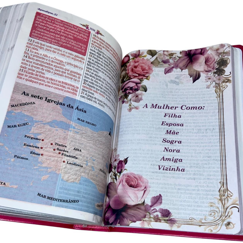 Bíblia Da Mulher Sábia Tulipa Pink De Estudo Letra Hipergigante Capa Flexível Com Harpa e Índice Feminina Arc