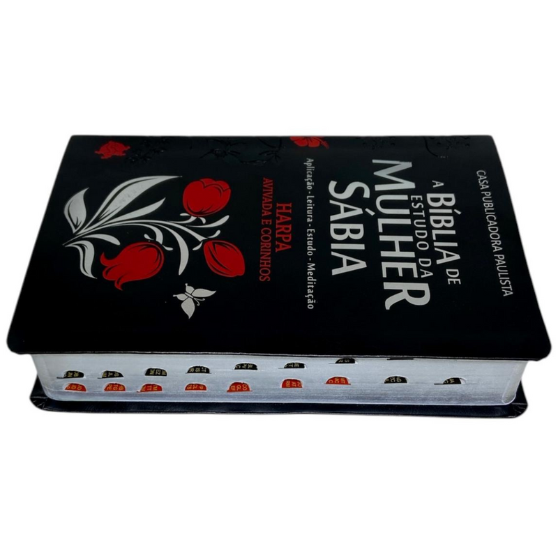 Bíblia Da Mulher Sábia Tulipa Preta De Estudo Letra Hipergigante Capa Flexível Com Harpa e Índice Feminina Arc