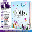 Bíblia Feminina Evangélica C/ Divisória e Harpa ARC Jardim Secreto Azul Capa Dura Letra Hipergigante