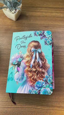 Bíblia Protegida Por Deus Letra Gigante Capa Flexível Com Harpa E Abas Coladas Feminina Arc