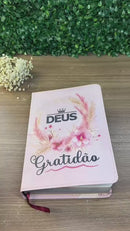 Bíblia Deus Gratidão Letra Gigante Capa Flexível Com Harpa e Índice Feminina Arc