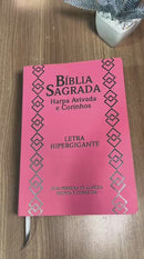 Bíblia Sagrada Rosa Luxo Letra Hipergigante Com Índice Capa Semi Flexível Com Harpa Full Color Arc