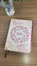 Bíblia Circulo Floral Rosa Letra Gigante Capa Flexível Com Harpa E Abas Feminina Arc