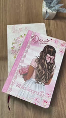 Kit 2 Bíblias Feminina Sagrada Letra Gigante Semi Flexível e Hipergigante Capa Dura Harpa ARC Flor Rosa e João 1.4