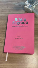Kit 02 Bíblias Rosa Evangélicas Letra Gigante Capa Semiflexível ARC Com Harpa e Índice Feminina